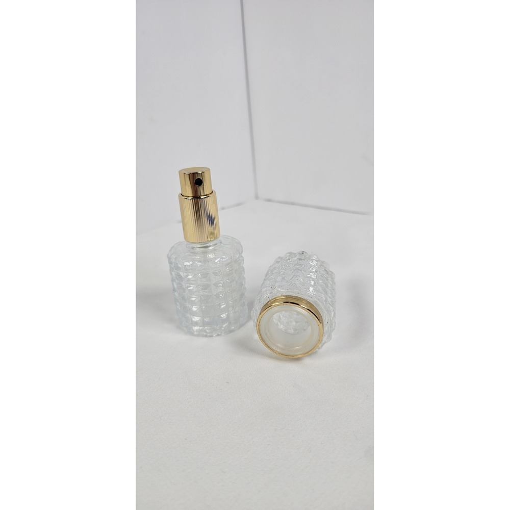 Vintage Cut Glass Perfume Atomizer Bottle Gold Spray Top Vanity Refillable‎